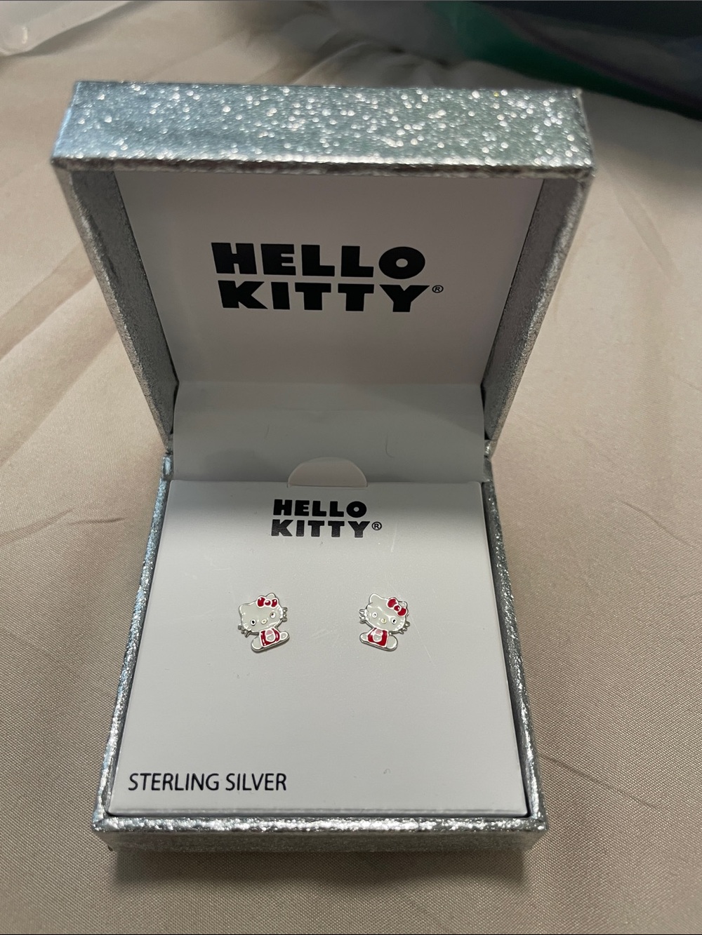 Hello Kitty Sterling Silver Red & White Stud Earrings